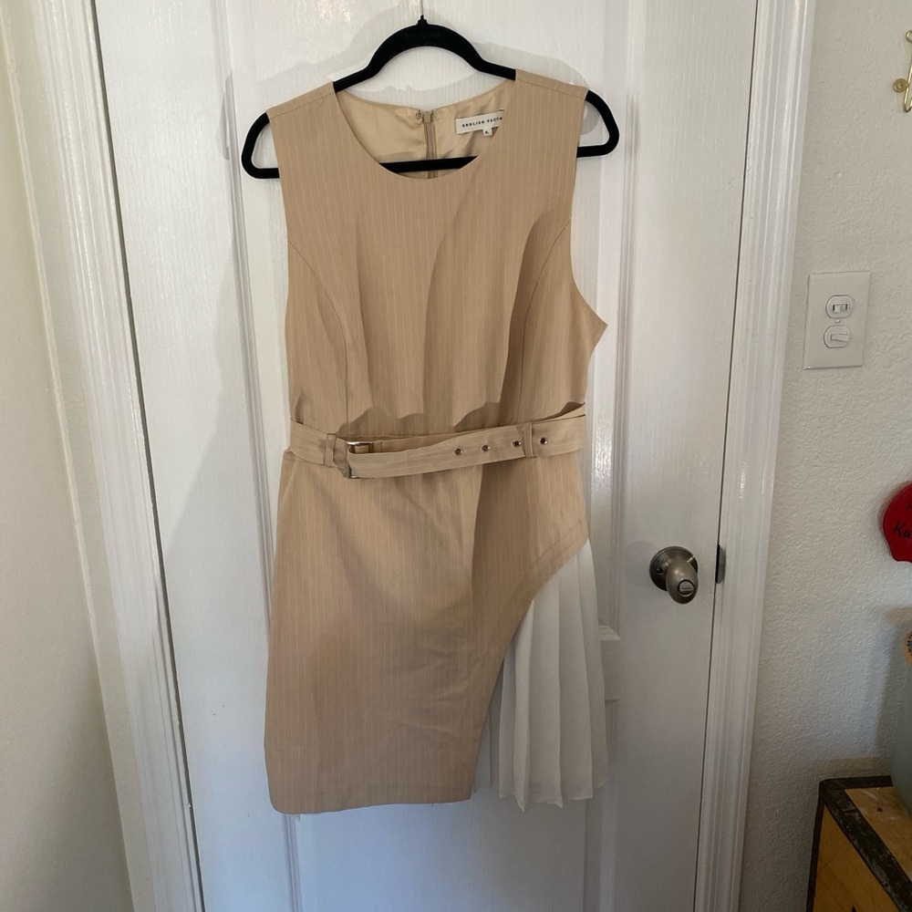 English Factory Tan and Cream Asymmetrical Dress